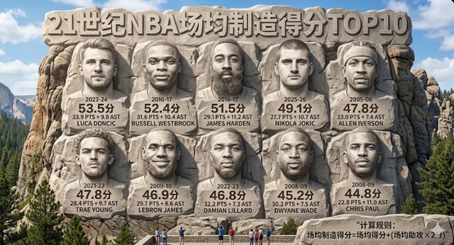 NBA历史场均制造得分榜：东契奇53.5分登顶